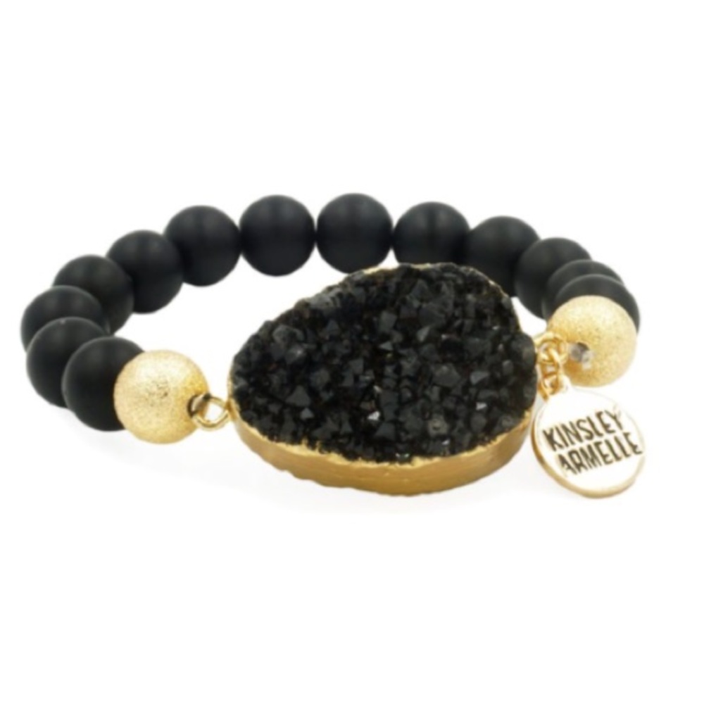 Kinsley Armelle Black and Gold Druzy Stretch Bracelet